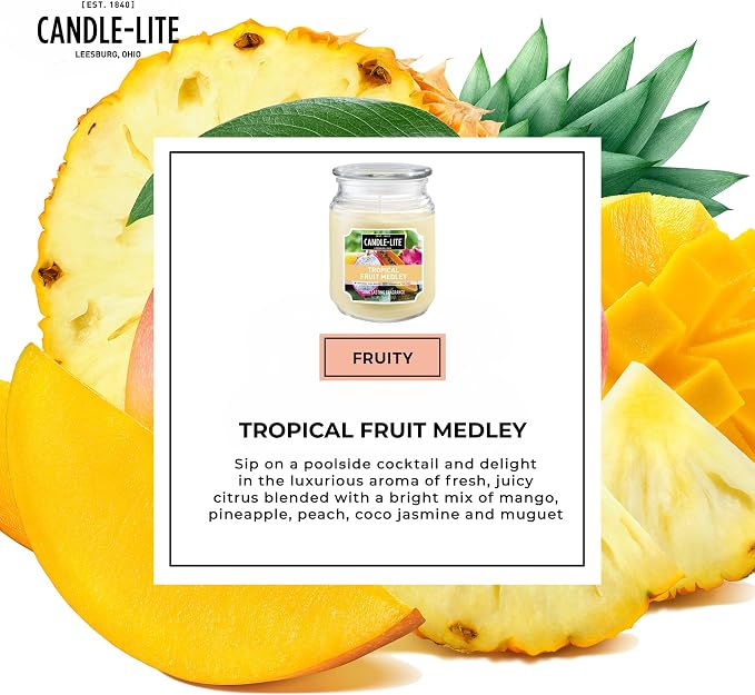 Candle-lite Scented Candles, Tropical Fruit Medley, 18 oz Jar, Proudly Poured in the USA, Aromatherapy Candle, Single-Wick with 110 Hours of Burn Time, Perfect for Creating a Refreshing Ambiance