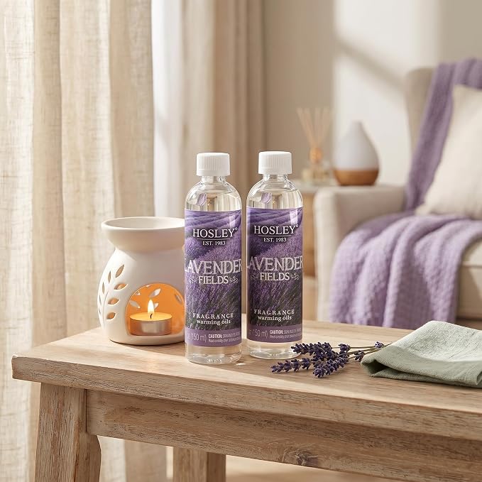 Hosley Lavender Fields Scented Warming Oils, 2-Pack (5 fl oz Each), Made in USA - Aromatherapy Refill Oil Set for Reed Diffusers, Fragrance Warmers, Spa and Meditation