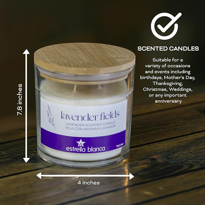 Lavender Scented Candle 14.5oz, Highly Scented & Long Lasting, Soy Candle for Home Fragrance, Aromatherapy with Cotton Wick, Glass Jar & Wooden Lid, Relaxing Gift