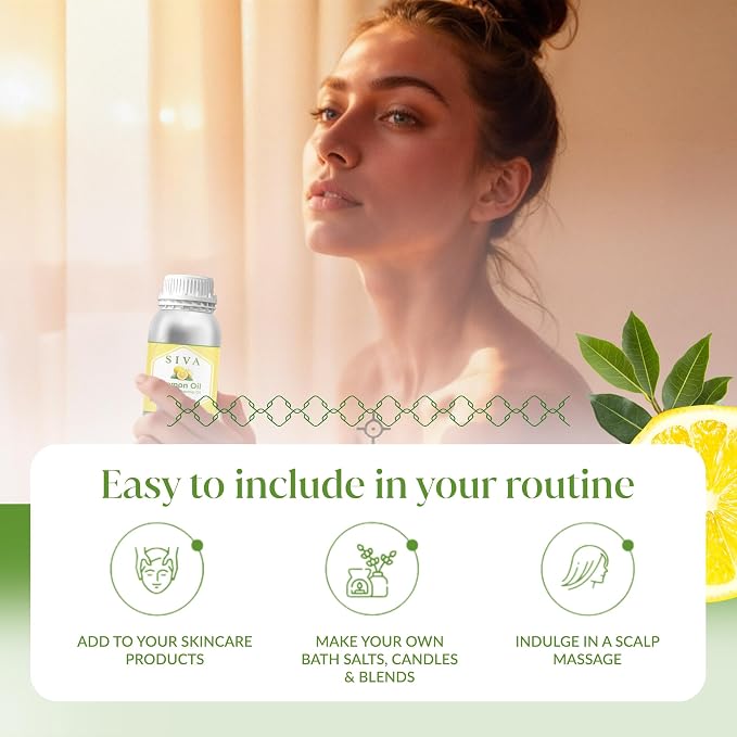 Siva Lemon Essential Oil 16 Fl Oz – for Diffuser, Skin & Hair Care – Ideal for Aromatherapy, Massage & DIY Blends
