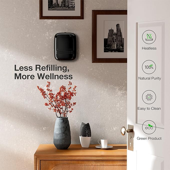 Airversa Waterless Essential Oil Diffuser for Home Large Room and Commercial Use, Up to 2000 sq ft, App Control Cold Air Diffuser, 400mL, DC-12V/1A Plug in Wall, Smart Scent Air Machine, ANW-Black