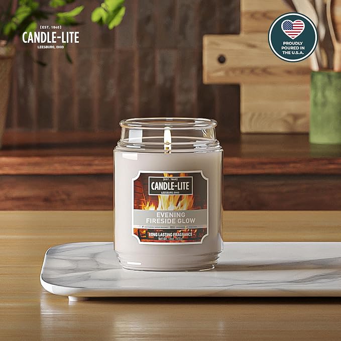 Candle-lite Fall Scented Candles, Evening Fireside Glow, 18 oz Jar, Proudly Poured in The USA, Aromatherapy Candle, Single-Wick with 110 Hours of Burn Time, Perfect for Creating a Refreshing Ambiance