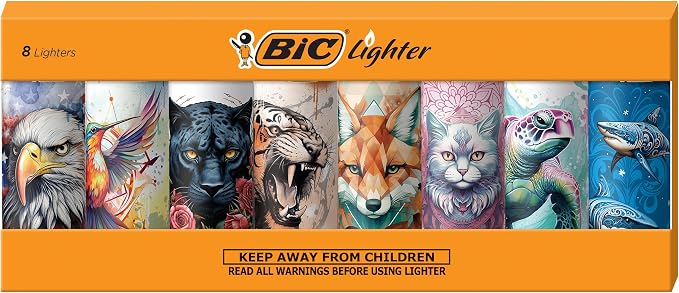 BIC Maxi Pocket Lighters, Safe and Reliable, Cool Tattoo Designs for Everyday Use, Tattoo Collection, 8-Pack