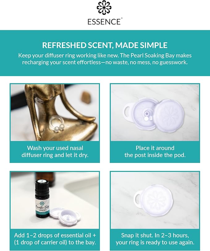 Essence Pearl Travel Case | Breathe Easy Essential Oil | Aromatherapy Nasal Diffuser & Essential Oil Carrying Case | Peppermint & Eucalyptus Blend | Travel-Friendly Kit | White Pod