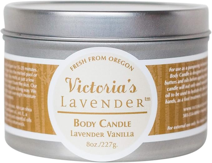 Victoria's Lavender Moisturizing Body Massage Candle, Aromatherapy Scented Candle Wax, Turns Into Nourishing Massage Oil, 8 Oz, Lavender Vanilla