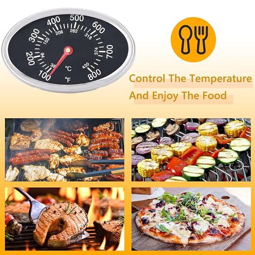 GasSaf Lid Thermometer Temperature Gauge Replacement for Nexgrill, Grill master 720-0697, Charmglow 720-0234, Aussie, Brinkman, Members Mark and Other Gas Grill, Oval Stainless Steel Heat Indicator