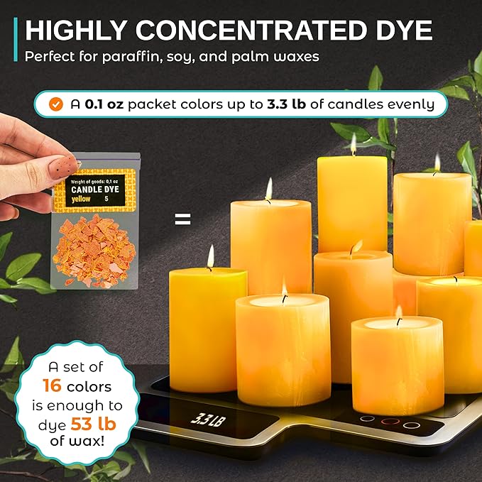Candle Dye for Soy Wax – 16 Colors Candle Wax Dye for Candle Making - Highly Concentrated Candle Color Dyes for Soy Wax - Premium Candle Wax Color Dye - Candle Dye Chips