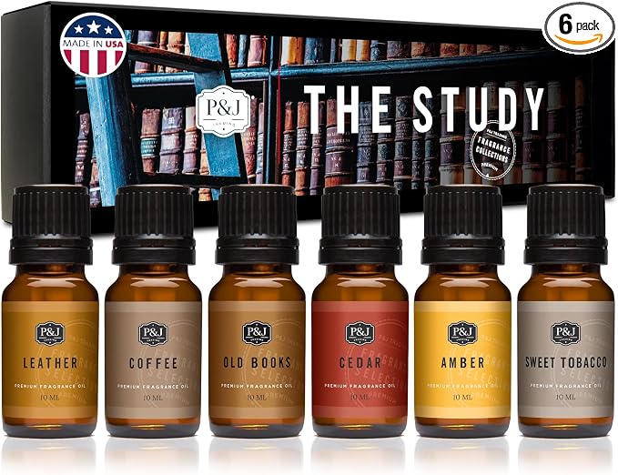 P&J Trading Fragrance Oil The Study Set | Leather, Coffee, Old Books, Cedar, Amber, Sweet Tobacco Candle Scents for Candle Making, Freshie, Soap Making Supplies, Diffuser Oil Scents