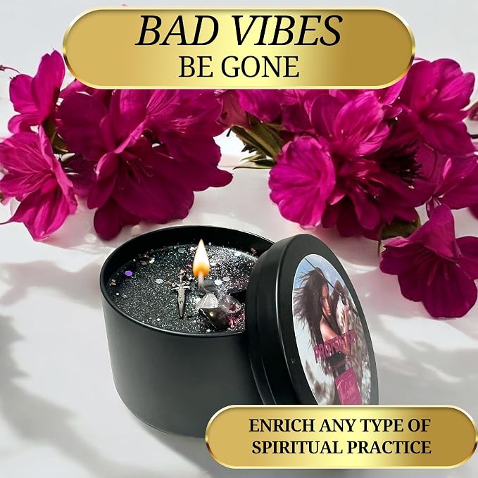 Protection Candle – Spiritual Cleansing & Energy Shield | Hand-Poured Soy Wax Ritual Candle with Crystals & Herbs | Intention Candle for Banishing Negativity, Healing & Safe Space (8 oz)