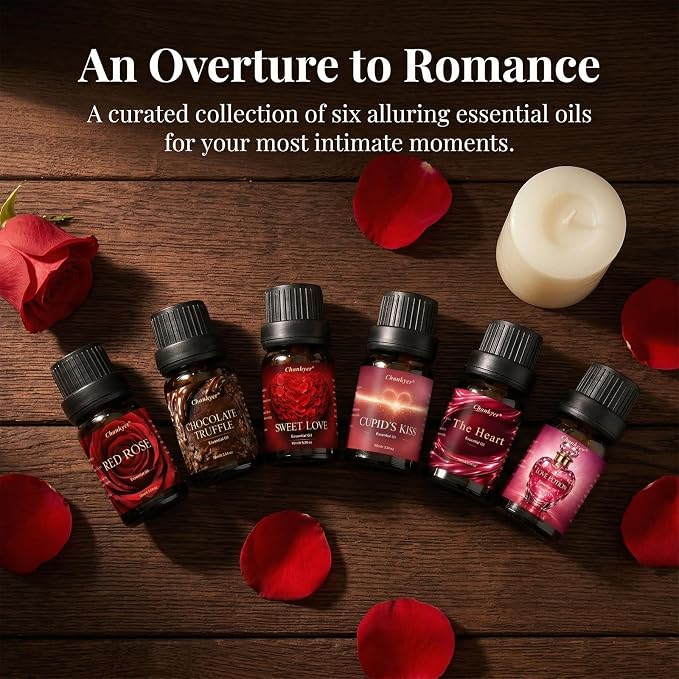 Premium Fragrance Oil Set for a Date Night 6x10ml-Red Rose,Chocolate Truffle,Sweet Love,Love Potion,Cupid's Kiss,The Heart-for Diffusers,Candle&Soap Making,&Aromatherapy