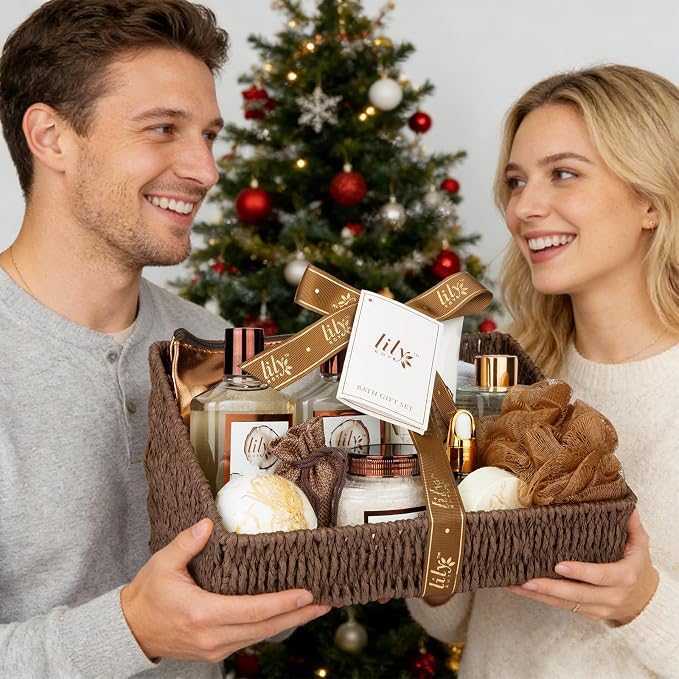 Coconut Vanilla Spa Gift Set, Complete Spa Bath Gift Basket for Women & Men