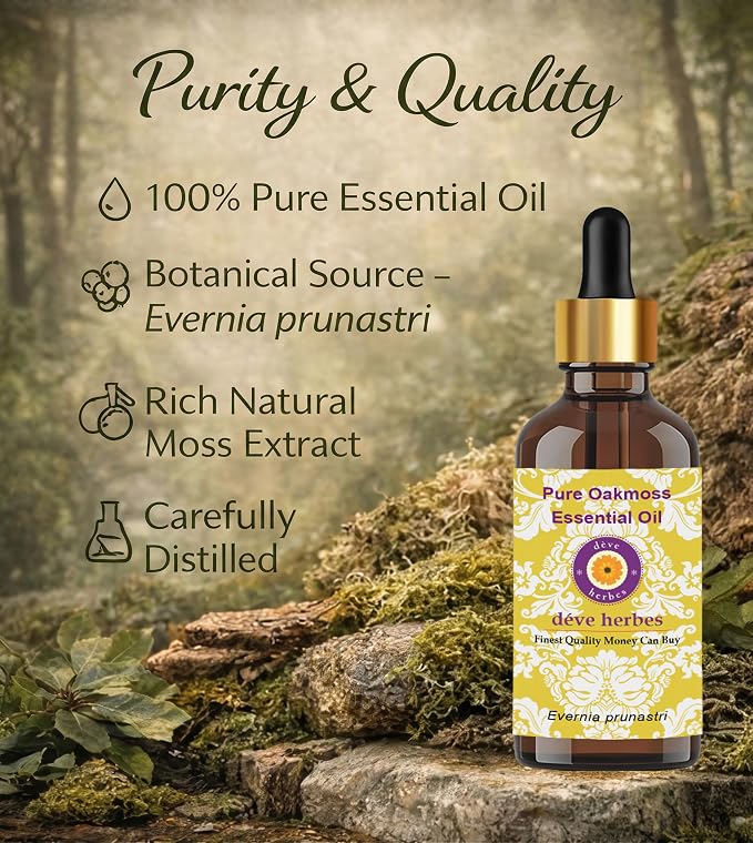 dève herbes Oakmoss Essential Oil (Evernia prunastri) Pure | Non-Sticky | Non-Greasy | Lightweight | Men & Women | All Skin Types | Steam Distilled 30ml (1 oz)