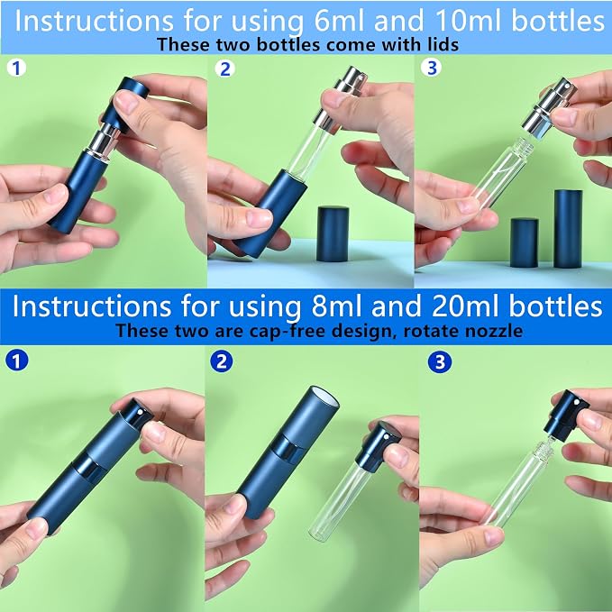 4 Pcs Mini Travel Perfume Bottle, 6/8/10/20ml Refillable Perfume Bottle Travel Size Cologne Sprayer for Men Women Fine Mist Perfume Atomizer Spray Bottle for Party Must