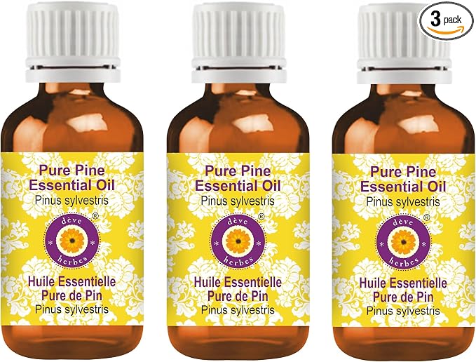 Deve Herbes Pure Pine Essential Oil (Pinus sylvestris) Steam Distilled (Pack of Three) 100ml X 3 (10 oz)
