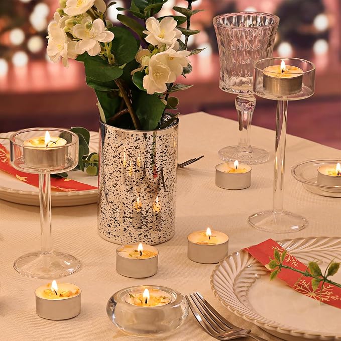 48 Count Jasmine Scented Tealight Candles, 6H Long Burning with Dried Flowers, Non-Toxic/Smokeless, Palm Wax Based, Perfect for Spa, Bath, Wedding