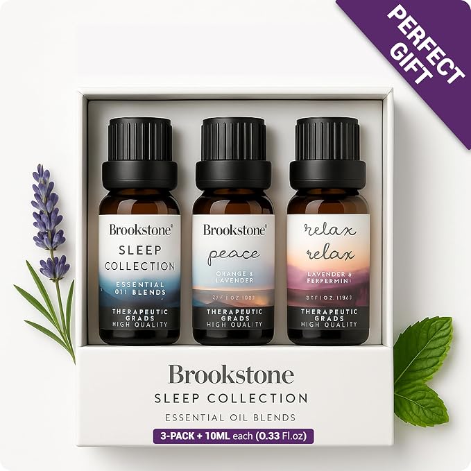 Brookstone Essential Oil Blends Sleep Collection | Organic Essential Oil Set for Aromatherapy Diffuser, Massage Oil and Candle Scents | 3-Pack 10ml Bottles