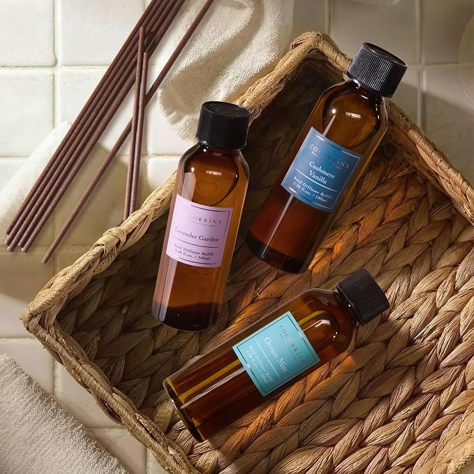 COCORRÍNA Reed Diffuser Set, 10.2oz Scented Oil Refill 3 Pack, Cashmere Vanilla, Ocean Mist, Lavender Garden, Long Lasting Oil Diffuser Refill with 18 Sticks for Bathroom & Bedroom