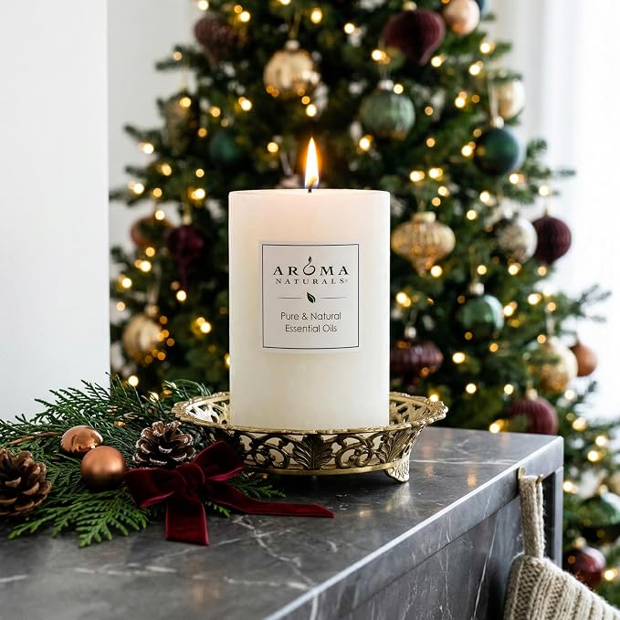 Aroma Naturals Holiday Essential Oil Vanilla & Peppermint Scented Pillar Candle, Cool Wish, 2.5 inch x 4 inch