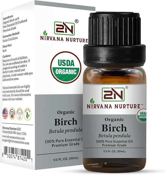 Birch Essential Oil, USDA Certified Organic, 100% Pure Undiluted, Aromatherapy Oil for Diffuser, Hair & Skin Care