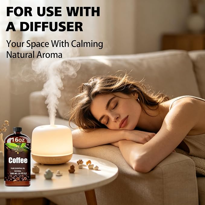 Coffee Essential Oil, Coffee Oil 16 Fl Oz 480ml for Diffuser Yoga Soap & Candle Making – with 0.33 Oz Roller Ball & Funnel YHSESSE Essential Oils