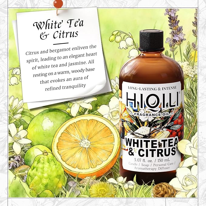 HIQILI White Tea & Citrus Fragrance Oil for Diffuser & DIY, Hotel Collection Scent for Home Air Freshener, Perfume, Wool Dryer Balls - 5.07 Fl Oz