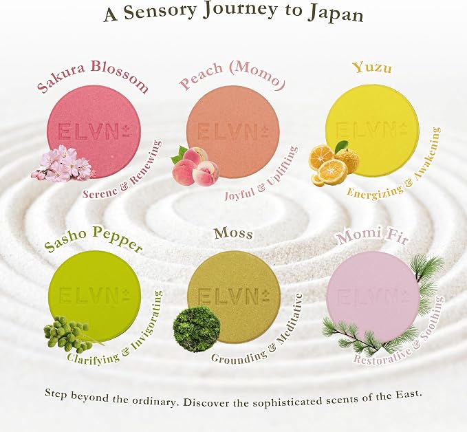ELVN± Aromatherapy Shower Steamers - 6 Rare Japanese Scents (Yuzu, Moss, Sakura) - Natural Shower Bombs for Stress Relief, Focus & Sleep - Luxury Self Care Gifts for Women & Men - Sustainable Spa Kit
