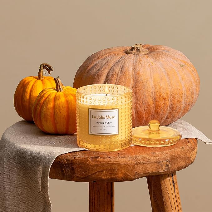 LA JOLIE MUSE Pumpkin Chai Candle| Spicy Chai & Vanilla | 10 oz Soy Wax Candle | 55 Hours Clean Burn | Elegant Home Décor & Hosting Gift