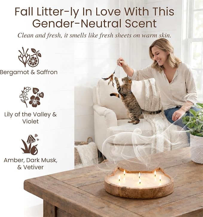 Dough Bowl Candle Co. Pet Odor Eliminator for Home - 10x10 Large Cat-Shaped Odor Absorber, 6 Wick Soy Wax Scented Candles, Pet Deodorizer Aromatherapy Candle with 70H Burn Time for Cat or Dog Smell
