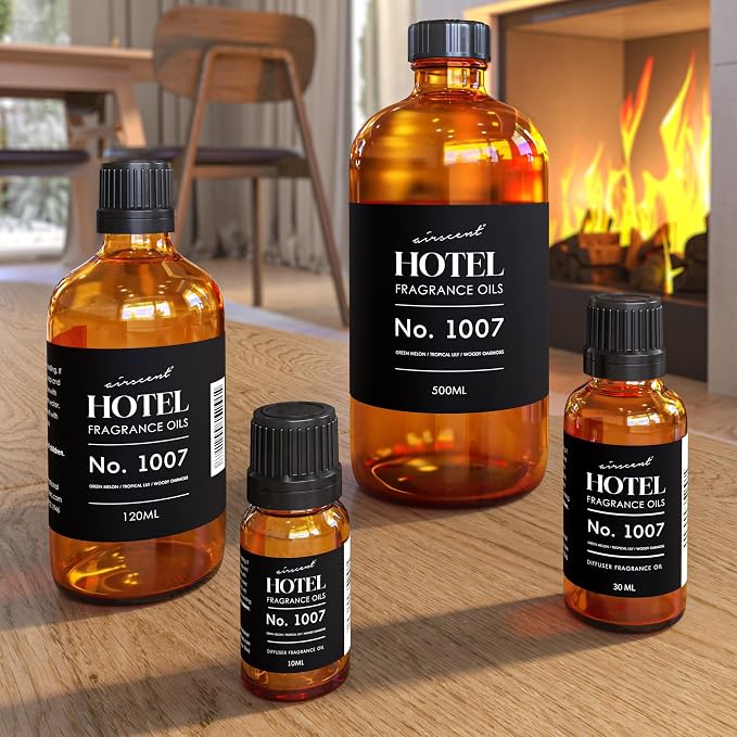AirScent Hotel Diffuser Oil No. 1007 - Green Melon Lily Oakmoss - 30 mL | Premium Fragrance Oil for Ultrasonic and Waterless Diffusers and Crafting - Hotel Scent Dupe - Glass Dropper Bottle