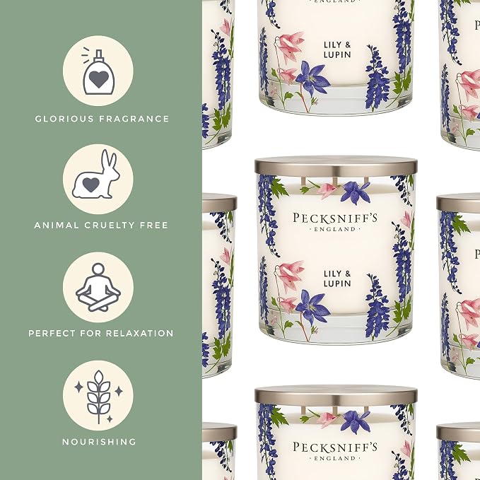 Pecksniff’s 3 Wick Candle – Lily & Lupin, 550 g / 19.4 oz – Long Lasting Burn, Elegant Home Decor & Relaxing Ambiance