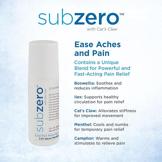 Sub Zero Cooling Pain Relief Gel, 3oz Roll-On - Joint Relief and Nerve Pain Relief Cream for Muscle Deep Pain Relief, Back Pain Relief Products