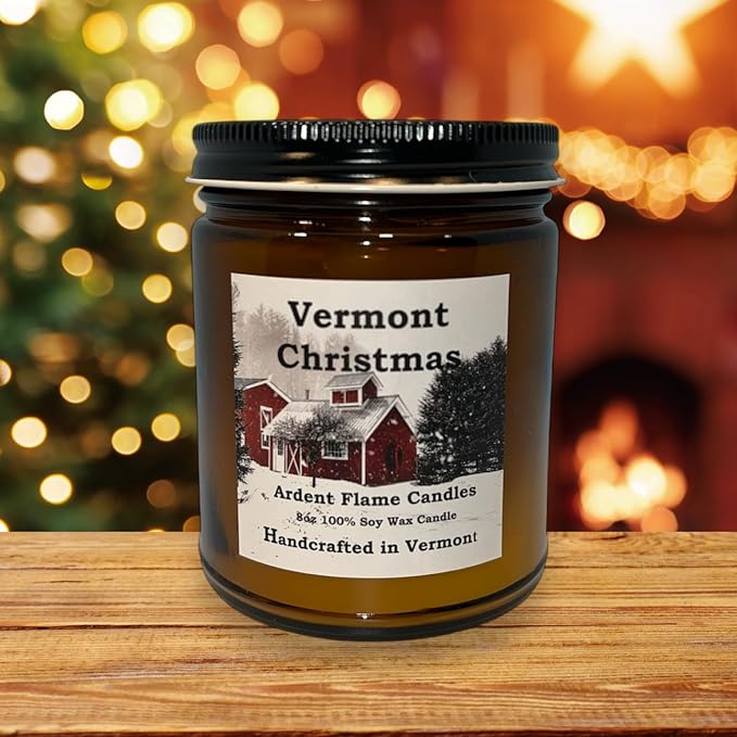 Candles | Vermont Christmas | 100% Natural Soy Wax Candle for Home Decor | Highly Scented | Premium Fragrance | Handmade in Vermont, USA | 8 oz | Long Lasting | Gift for Women and Men