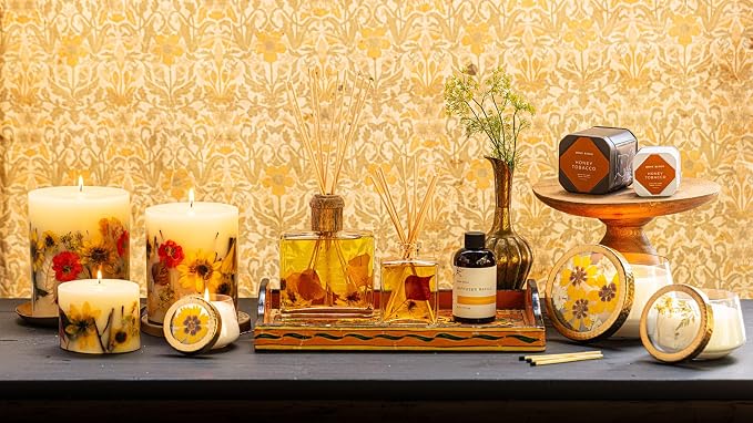 Rosy Rings Honey Tobacco Botanical Reed Diffuser 4oz - Lasts 4-6 Months, Aromatherapy Diffuser, Reed Diffuser Sticks, Diffuser with Botanicals Perfect for Home Decor!