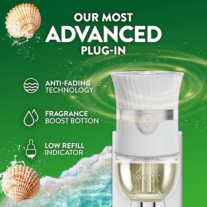 Air Wick Plug-In Scented Oil Refills, 4 Count, Calming Sea Spray & Breeze, Air Freshener, Essential Oils