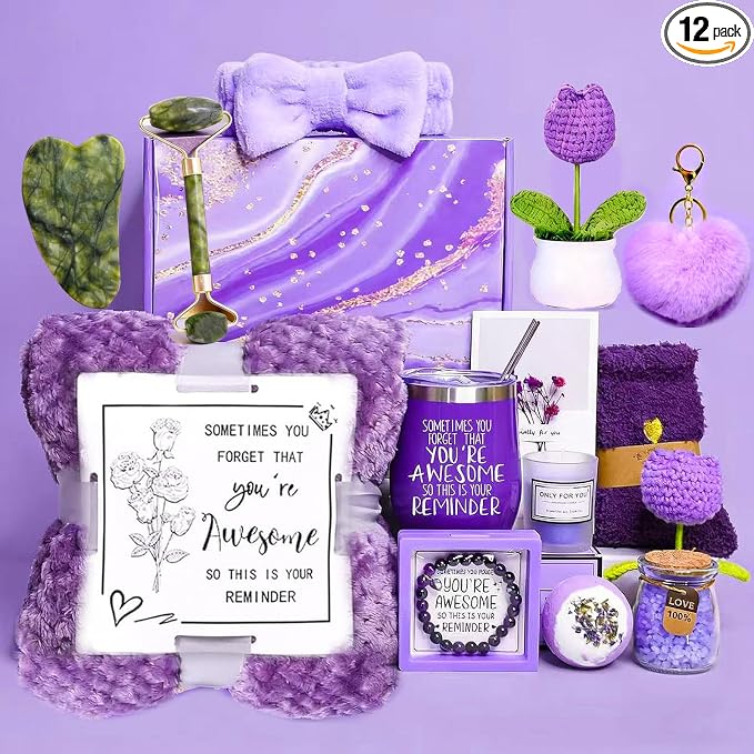 Self Care Gifts Baskets Women, 16PCS Get Well Soon Gift Box Relaxing Spa Set Care Package for Birthday, Valentines Day, Mothers Day, Christmas Gifts for Mom Girlfriend Sister Wife Grandma (Purple)