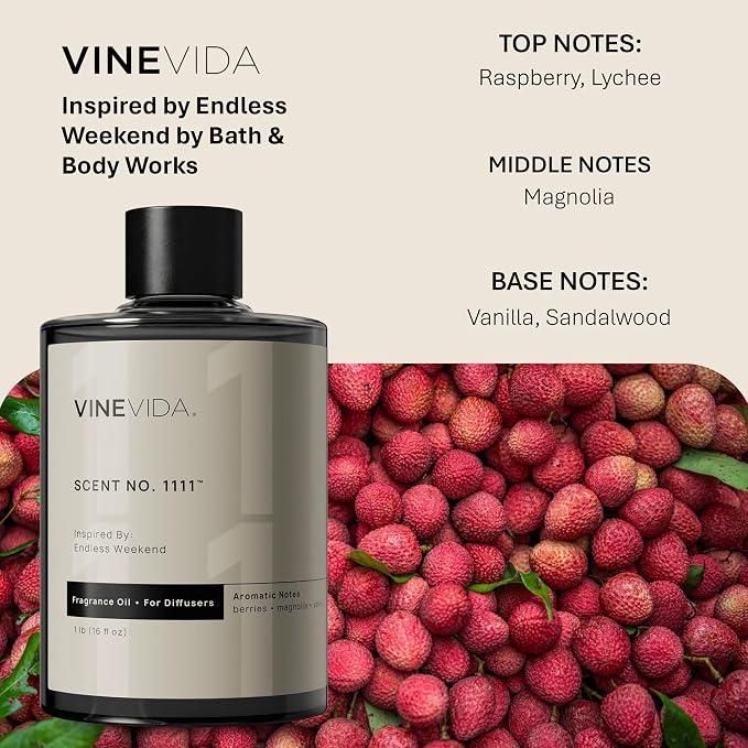 VINEVIDA [16 Fl Oz] Scent NO. 1111 Fragrance Oil for Cold Air Diffusers, Aromatic Notes of Raspberry Magnolia Vanilla, Essential Oils for Diffuser Oil Refill & Air Freshener Room Spray