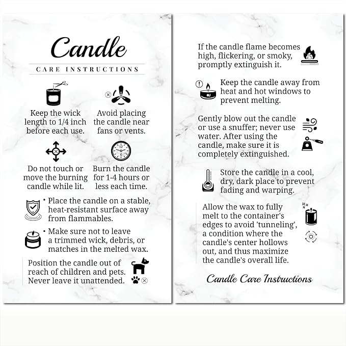 100 pack - Premium Handmade Candle Care Instruction Cards White 2x3.5 in, Small Business | Soy Bees Wax Melt, Candle Makers, Making Supplies Kit Set, Containers, Jars, Pot, Package