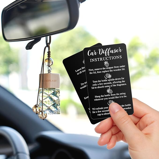 240Pcs Car Diffuser Instruction Cards Care Hanging Accessories for Auto Oil Bottles Package Bag Supplies 3.54 X 2.12inch Black