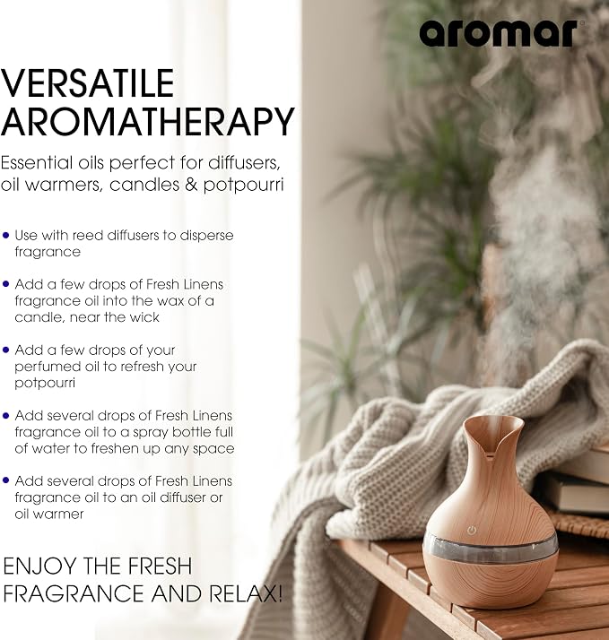 AROMAR Premium Fragrance Oil, Long-Lasting, Refreshing Uplifting Aroma for Aromatherapy, Relaxation & Household Uses. Assorted Scents 8oz (Egyptian Musk, Channel #5, Cool Waters, Lavender Fields)