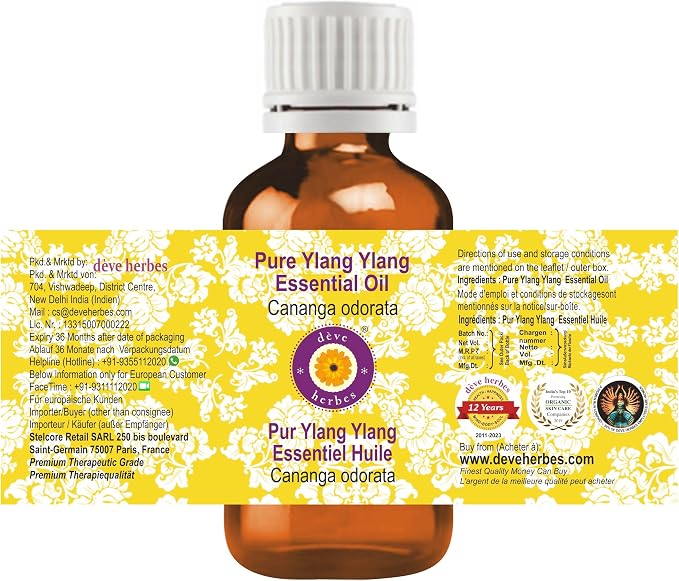 dève herbes Ylang Ylang Essential Oil (Cananga odorata) Pure | Non-Sticky | Non-Greasy | Lightweight | Men & Women | All Skin Types | Steam Distilled 30ml (1 oz)