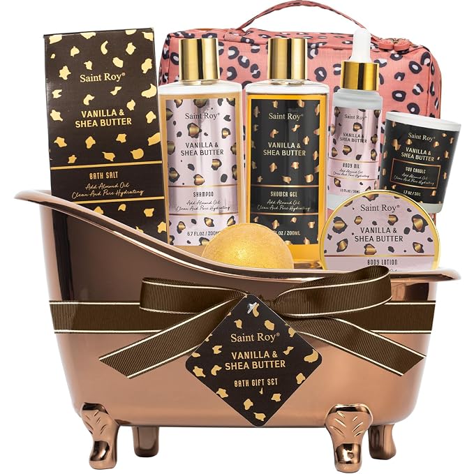 Warm Vanilla scented Gifts for Women, Spa Bath & Body Gift Basket, Skin Care Kit, Home Spa Gift Set, Self-Care Kit, Travel Multi-use toiletry bag, Birthday, Christmas, Mother Day, Anniversary Gifts