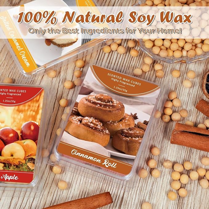 SCENTORINI Summer Scented Wax Melts 12 Pack - Fruit & Dessert Assorted Scents: Mango, Pineapple, Golden Apple, Vanilla Cake | Strong Wax Cubes for Warmer, Home Fragrance & Relaxation
