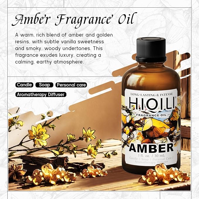 HIQILI Amber Fragrance Oil丨1 Fl Oz | for Perfume, Candle & Soap Making, Long Lasting Classic Scents for Essential Oil Diffuser & Aromatherapy