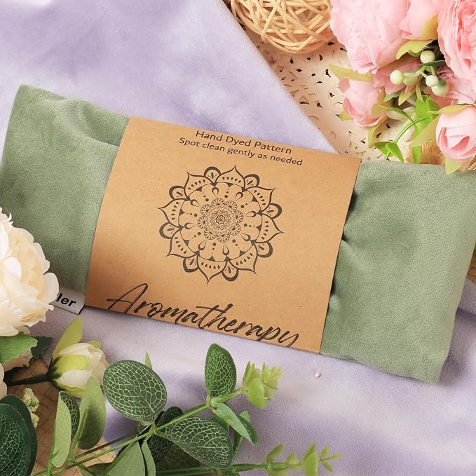 Eye Pillow for Sleeping, Headache Relief, Sinus Pressure, Weighted Eye Mask for Relaxation, Yoga, Moist Heat Eye Compress, Meditation Accessories, Lavender Gift Set for Women (Velvet Green 4 Pack)