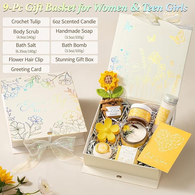 Spa Gifts for Women Bath Gift Set, Honey & Almond Milk Spa Gift Baskets Home Bath Self Care Kit Care Package Thank You Birthday Mothers Day Easter Gifts for Women Mom Her Friends Sister Teen Girl Wife