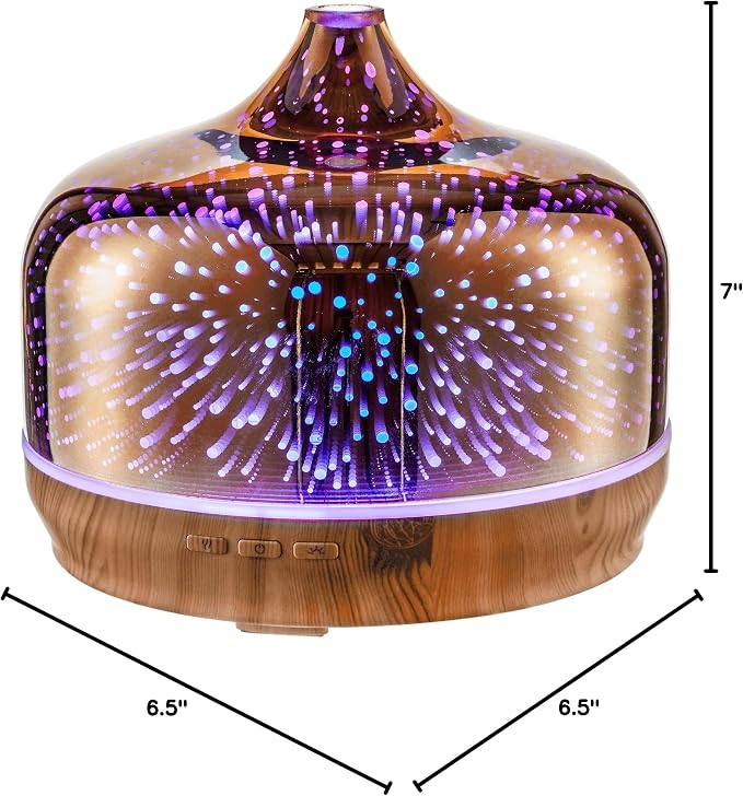 Porseme 500ml Essential Oil Diffuser 3D Glass Aromatherapy Ultrasonic Humidifier-Auto Shut-Off, Timer Setting, BPA Free for Home Hotel Yoga SPA Gift