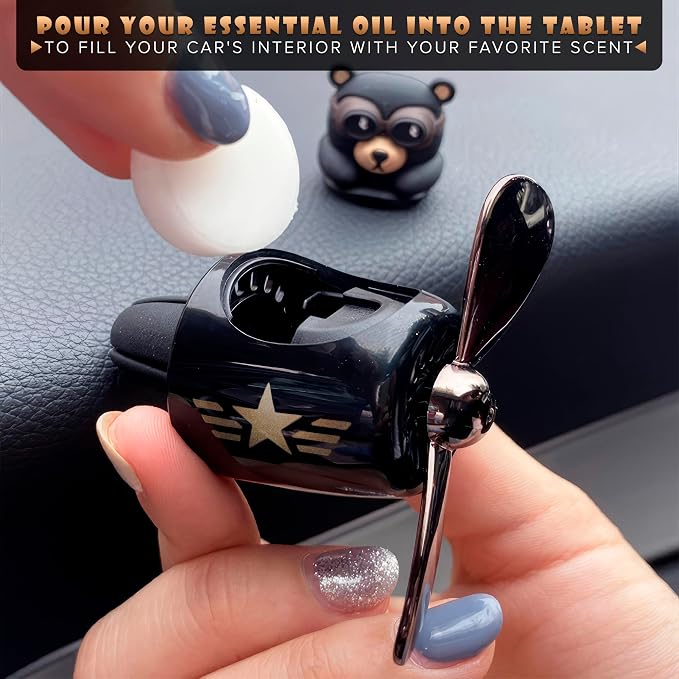 Car Vent Clips - Bear Pilot Car Air Freshener Vent Clip with Rotating Propeller, Durable and Easy to Install, 2.1"x2.5"x2.4" Versatile Size, 2 Aroma Tablets Included, Adds a Playful Touch to Interior