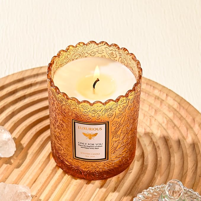 Amber Scented Candle, Candles for Home Scented, Candles Gifts for Women & Men, Luxury Glass Jar Candle, Natural Soy Candle, 40 Hours Long Burning, 7 oz