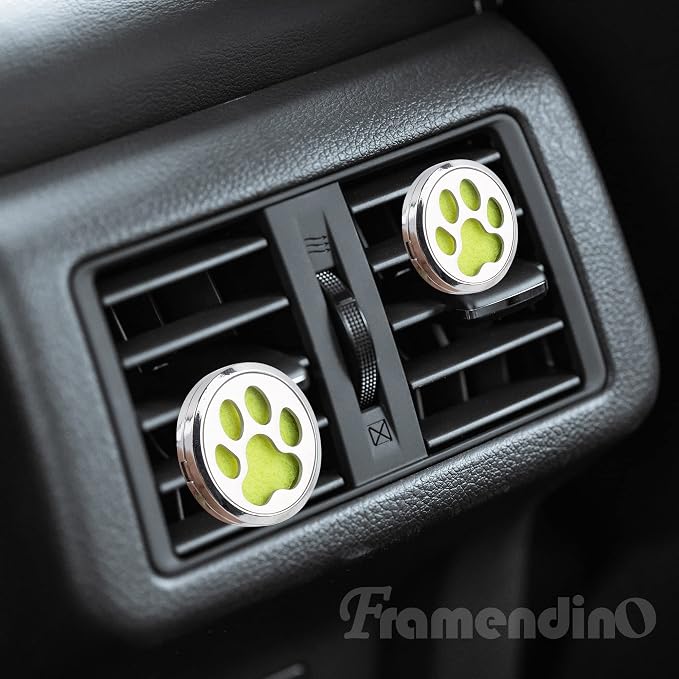 Framendino, 1 Pack Dog Paw Print Essential Car Oil Diffuser Aromatherapy Vent Clip Stainless Steel Air Freshener Lockets for Men Women Gifts Silver