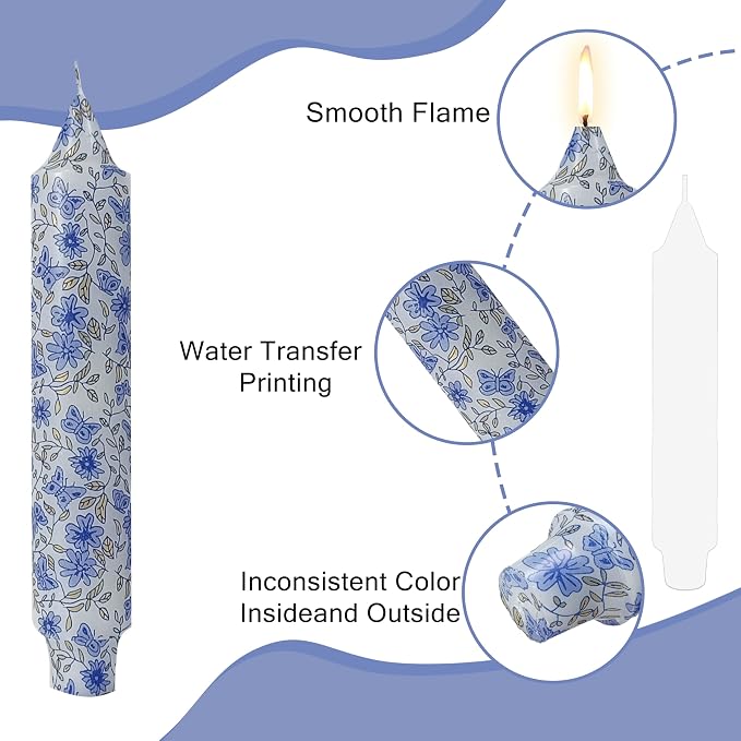 Blue and White Taper Candles 7 Inch Short Chinoiserie Candle Handmade Unscented Smokeless Tapered Candles for Meditation Sailing Living Room Mantel Cozy Hygge Ambiance Everyday Home Decor